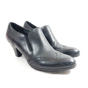 Born Womens Size 8.5 Black Leather Heeled Zippered Shoes